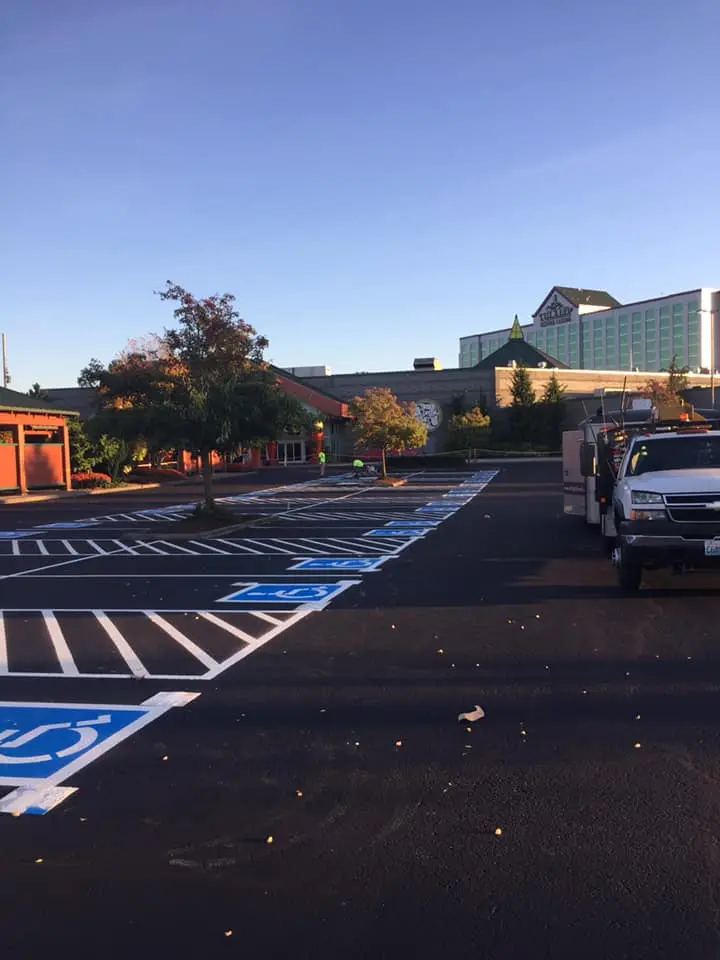 Parking lot pavement maintenance in progress