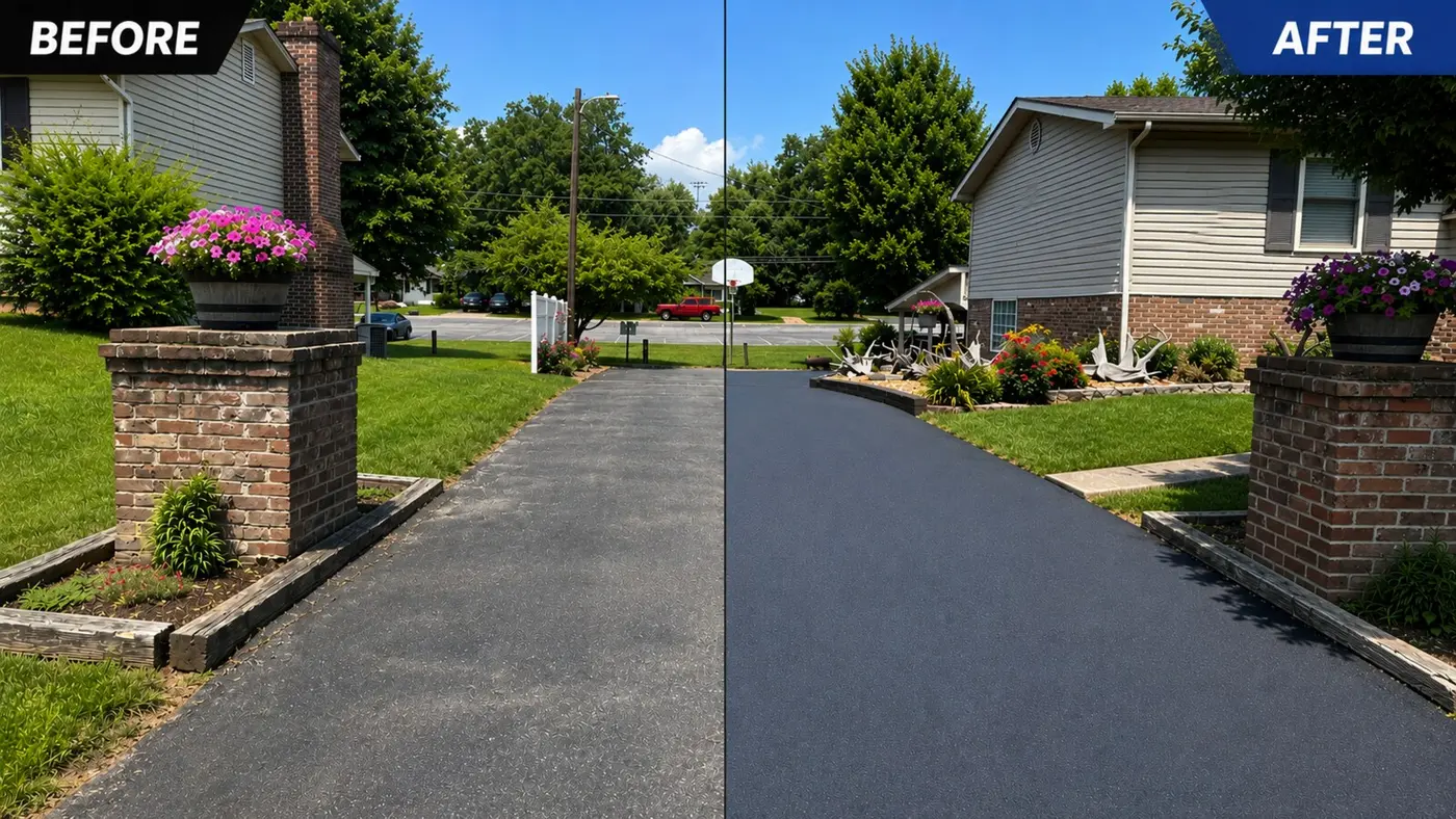 Before and after asphalt maintenance project
